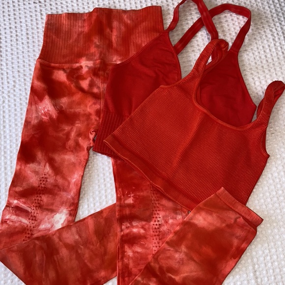 NEW! $78 FREE PEOPLE Movement High-Rise GOOD KARMA XS/S Orange Tie Dyed Leggings - Picture 6 of 17